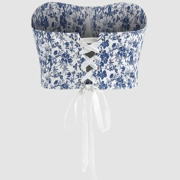 NWT Cider Floral Print Strapless Crop Top - Picture 2 of 6